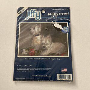 Sunset Jiffy Terriers & Roses Dog Crewel/Embroidery  Kit 7" x 5" New D37